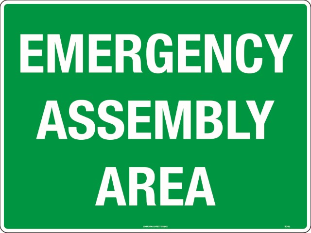 SIGN EMERGENCY ASSEMBLY AREA 600X450 METAL 88E